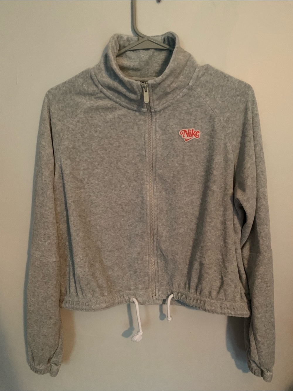 Nike Retro Gray Zip-Up Drawstring Jacket with Pink Logo, size Medium